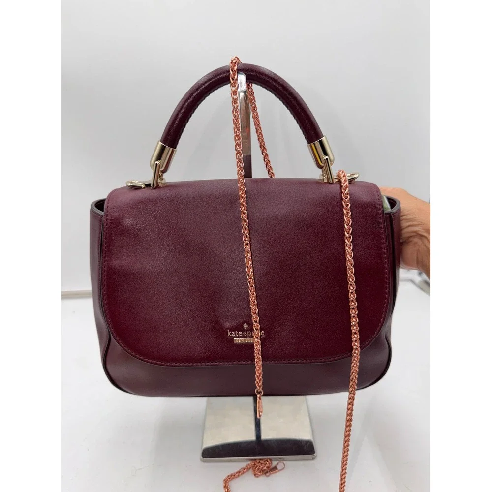 Kate Spade Robson Lane Marcelle Leather Satchel Cherry Wood burgundy.